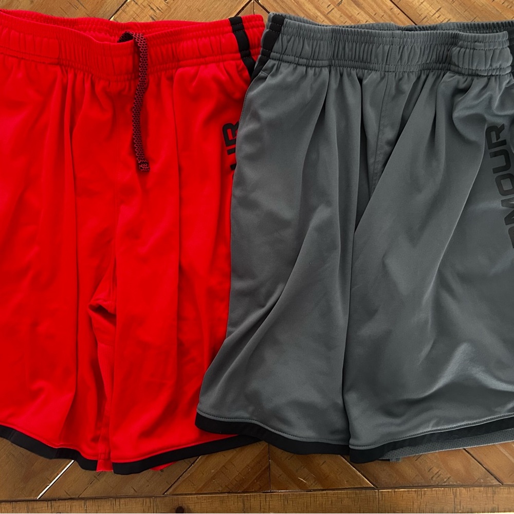 Boys Under Armour Athletic Shorts in Red and Gray